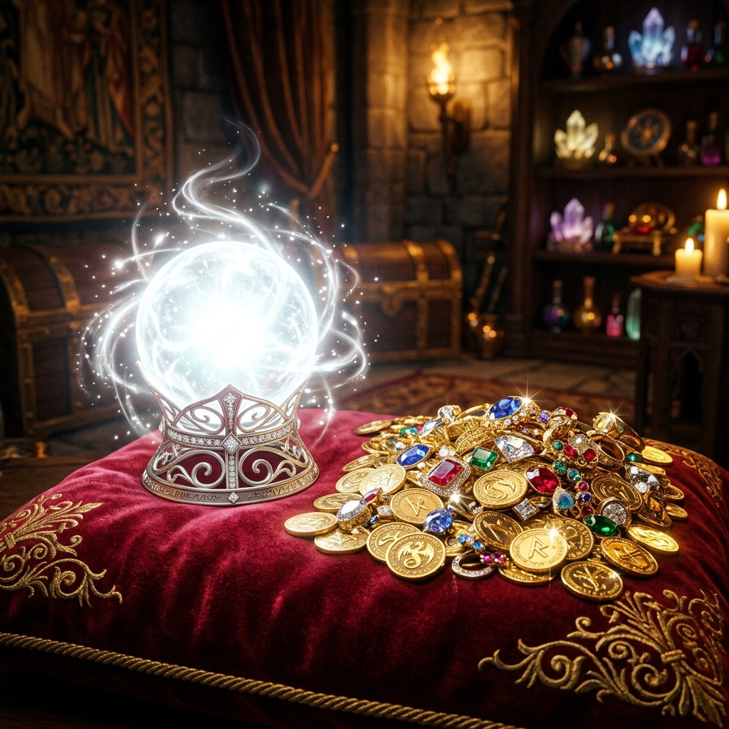 Glowing Lumen sphere and gold coins